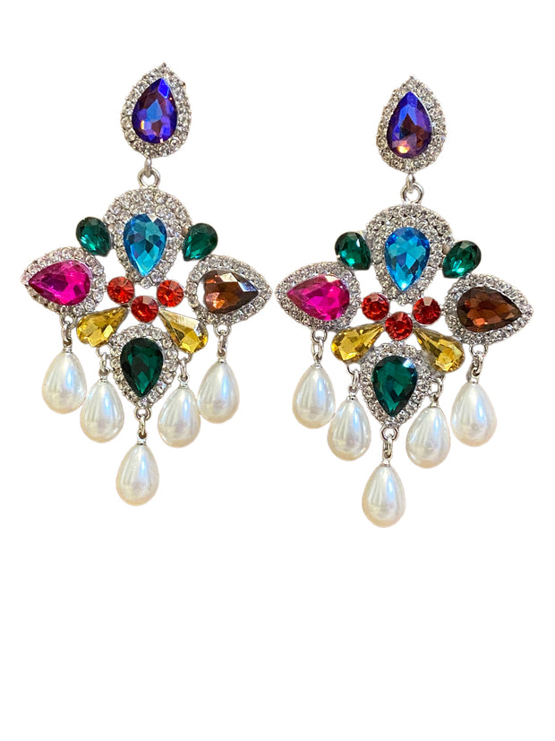 Rhinestone Decor Faux Pearl Drop Earrings