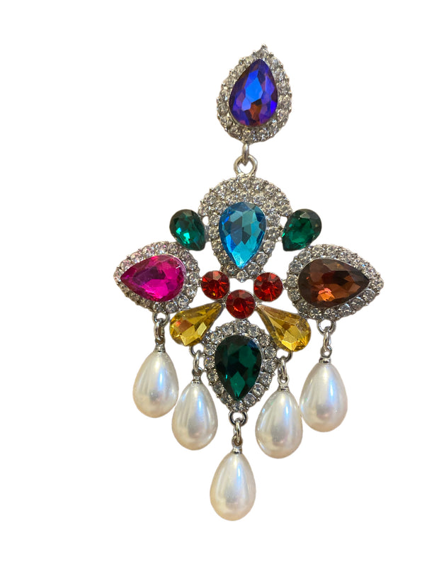 Rhinestone Decor Faux Pearl Drop Earrings