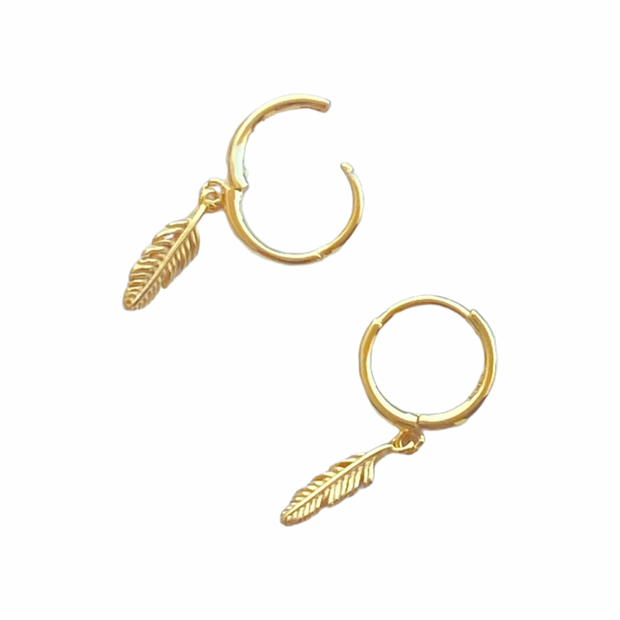Feather huggie hoops