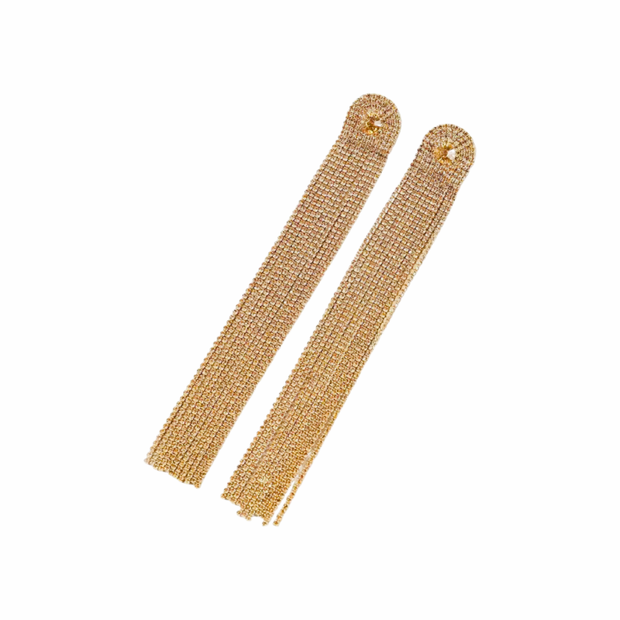 GEOMETRIC FULL DIAMOND EARRINGS WITH LONG FASHION TASSELS